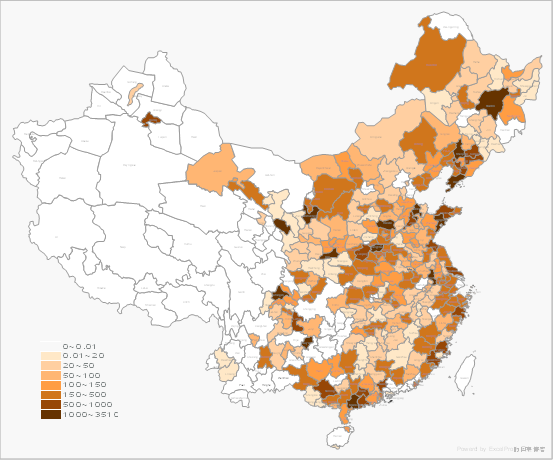 说明: 截至2014年各地已开建新城的规划面积.emf