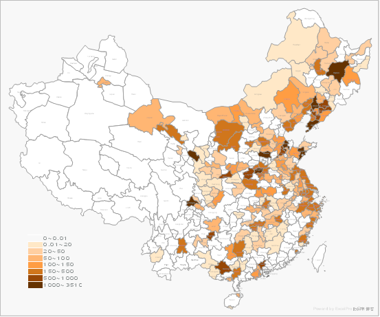 说明: 截至2010年各地已开建新城的规划面积.emf